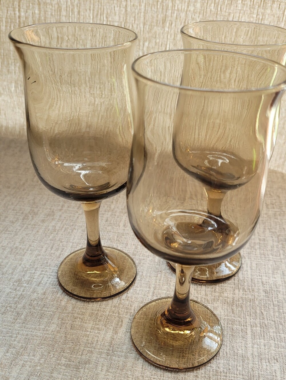 LIBBEY Tawney Collection Smoky Amber Glass Wine Goblets - Set of 3